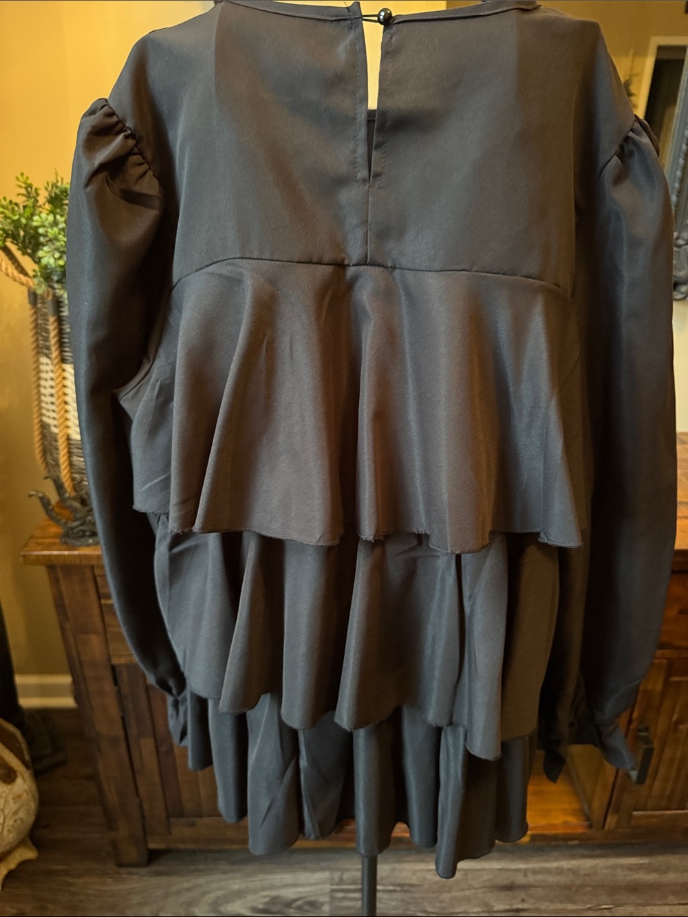 Black Tiered Long-Sleeve Women's Top - Picture 5 of 5